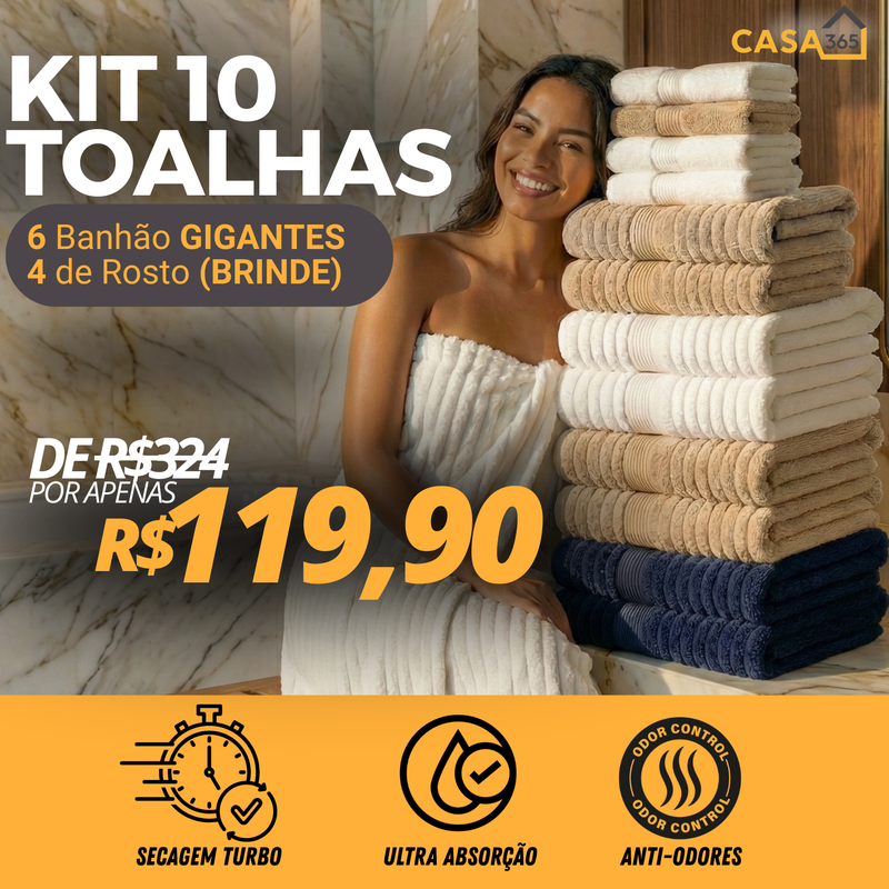 CloudSoft™ – Toalha Premium Algodão Turco | Kit 6 Banhão + 4 Rosto (BRINDE) + OFERTA (TESTE)